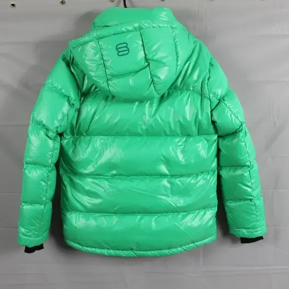 Aritzia Super Puff Jacket Womens XS Shorty Liquid Shine Hooded Puffer Goose Down - Picture 13 of 16